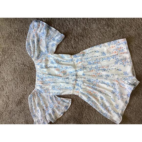 Floral‎ Off Shoulder Romper Women’s Med Blue Summer Short Sleeve Casual Cute - Picture 6 of 9